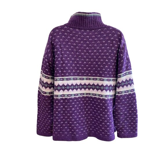 Vintage 90’s Paris Sport Club Purple Fair Isle Wool Oversized Ski Sweater L - Picture 2 of 5